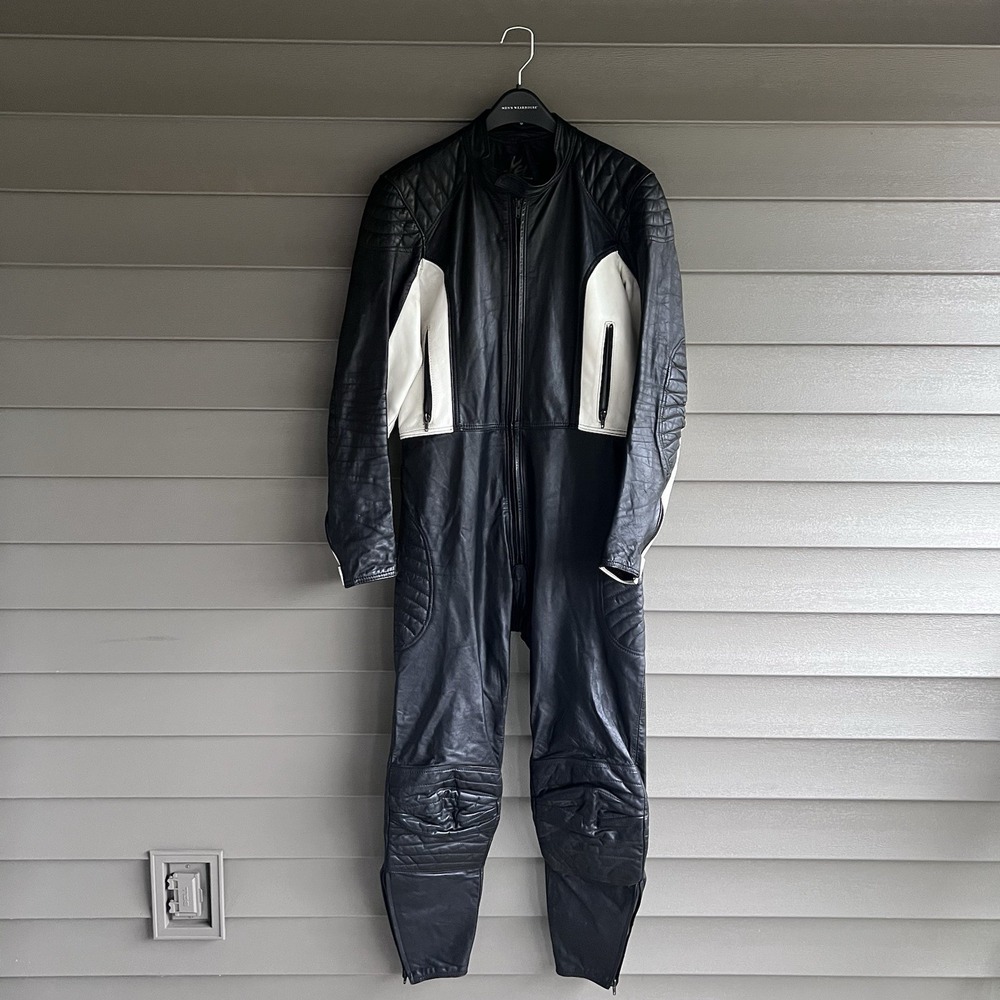 Vintage 80s Kett Leather Motorcycle Racing Suit 38 Black White Made England